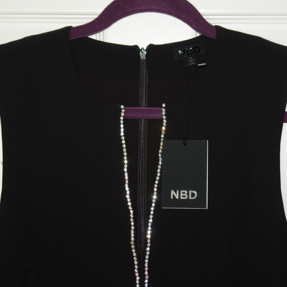 SOLD NWT NBD Phineas Black Sleevless Rhinestone Front Plunge Neck Mini Dress Med - Picture 4 of 11
